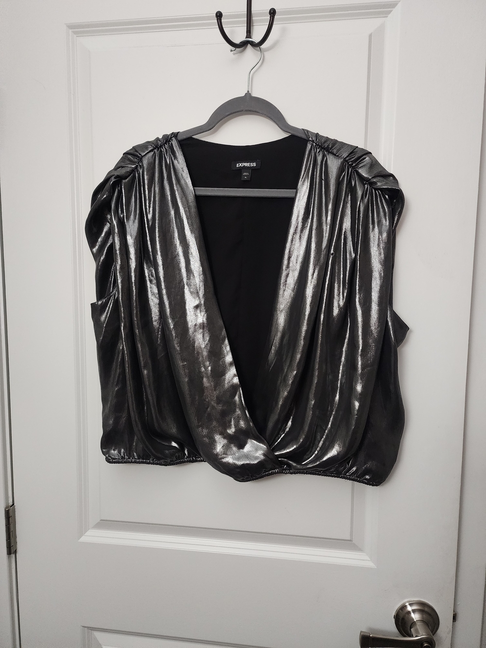 5/$30 Express Silver Metallic Draped Wrap Top